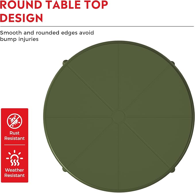 Costaelm Patio Table for 4-Person, Outdoor Patio PP Round Dining Table, All-Weather Bistro Dining Table for Backyard Deck Porch Poolside, Olive Green