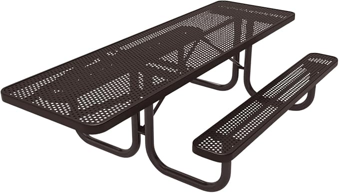 COATEDOUTDOORFURNITURE Heavy-Duty Portable ADA-Compliant Outdoor Picnic Table, Punched Steel Patio Furniture Made in America (8ft Rectangular, One-Side Handicap, Brown with Brown Frames)
