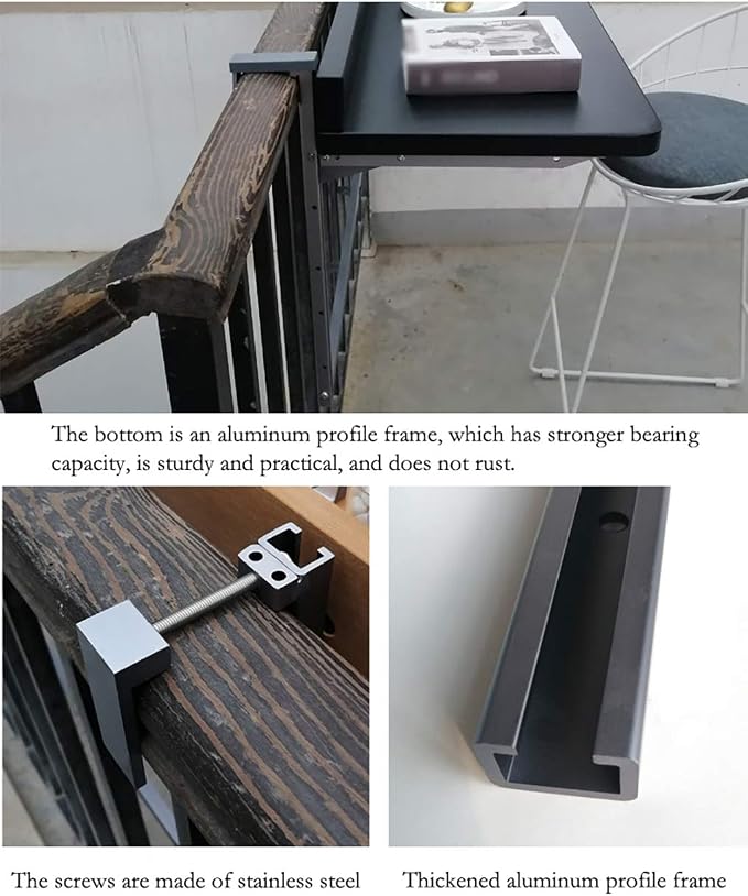 Balcony Railings Hanging Folding Table Dining Table Leisure Table, Not Easy to Rust, Can Be Placed Outdoors for A Long Time, The Height of The Porous Position is Adjustable (Black 120*25cm)