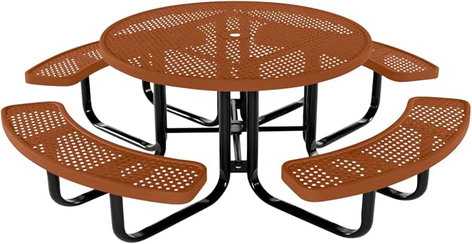 COATEDOUTDOORFURNITURE Heavy-Duty Portable Outdoor Kids Table with Umbrella Hole, Punched Steel Kids Picnic Table, Commercial-Grade, Made in America (46 in, Round, Childrens, Textured Copper)