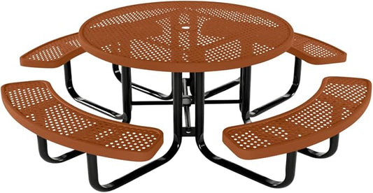 COATEDOUTDOORFURNITURE Heavy-Duty Portable Outdoor Kids Table with Umbrella Hole, Punched Steel Kids Picnic Table, Commercial-Grade, Made in America (46 in, Round, Childrens, Textured Copper)