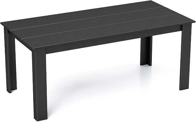 BRIOPAWS Outdoor Dining Table | HDPE | 67” Patio Rectangle Tables | All Weather | Umbrella Hole | Patio Furniture Set for 4-6 Person | Black