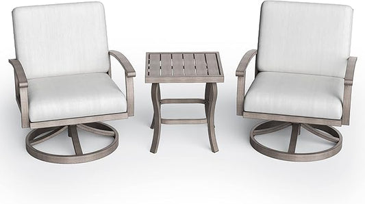 HAPPATIO Aluminum Outdoor Conversation Set - 3 Piece Swivel Rocker Patio Chairs with Thick Cushions and Side Table, Patio Furniture Set for Backyard Porch Balcony Front Porch (Gray)