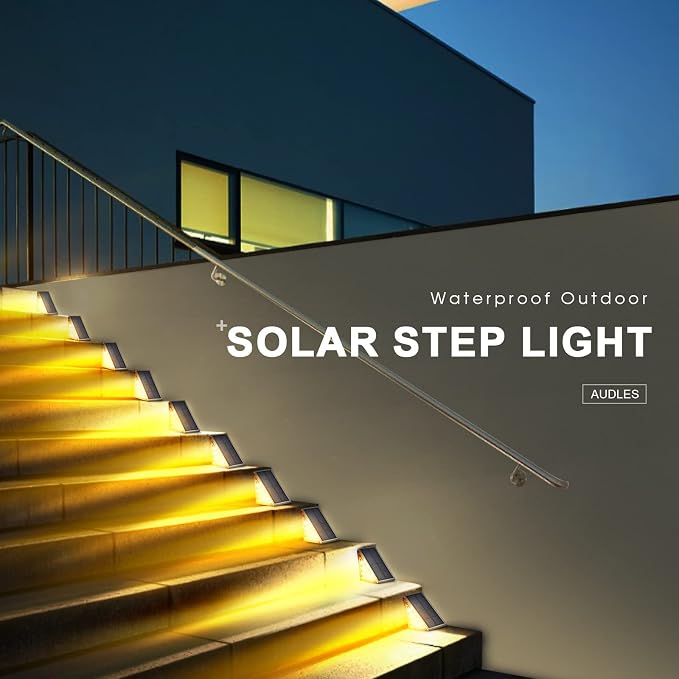 AUDLES LED Solar Step Lights Waterproof Outdoor Stair Lights, Warm White Solar Deck Light IP67 Solar Decoration Lights for Yard, Patio, Garden, Walkways, Front Door, Pathway, Driveway, Porch 2PK