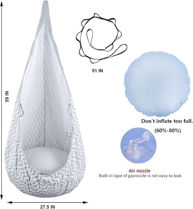 YAERSI Kids Pod Swing Seat, Hammock Chair with PVC Inflatable Cushion,Sensory Swing for Indoor and Outdoor Play Portable