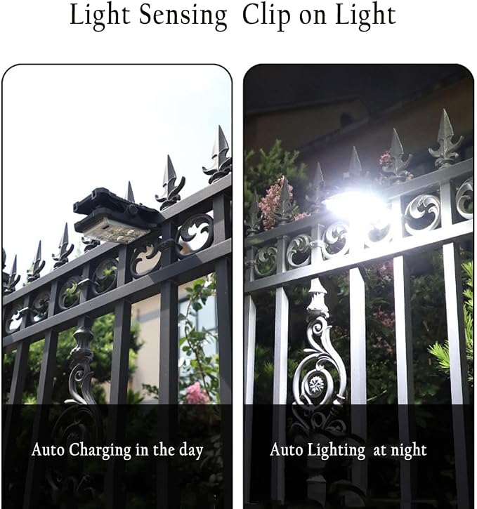 Solar Clip Lights Outdoor, Motion Sensor LED Clip On Lights, IP65 Waterproof Solar Powered Security Lights for Patio Fence Garage Yard Camping 2 Pack