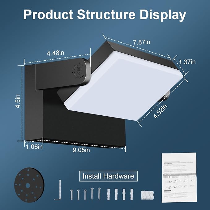 60W LED Outdoor Wall Lights 360° Rotatable 5000K IP65 | Adjustable LED Panel Flood Light, Modern Commercial Security, Wall Mounted Fixture for Garage, Barn, Porch