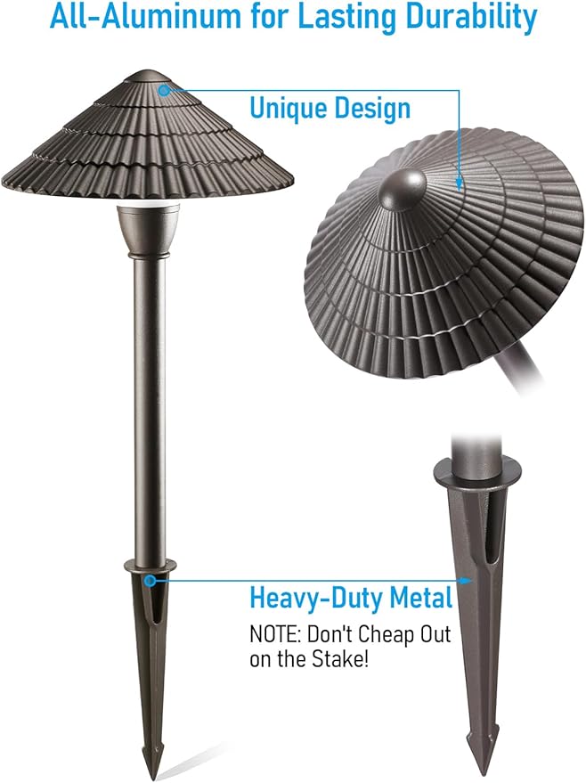 LEONLITE 4-Pack LED Low Voltage Landscape Path Lights, 12-24V AC/DC, 5000K | 3W 120LM, CRI90, ETL Listed, Cast Aluminum, Wet Location, Daylight, Wired Pathway Lights, for Yard Lawn