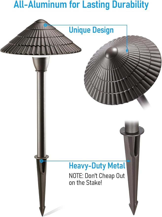 LEONLITE 12-Pack LED Low Voltage Landscape Path Lights, 12-24V AC/DC, 5000K | 3W 120LM, CRI90, ETL Listed, Cast Aluminum, Wet Location, Daylight, Wired Pathway Lights, for Yard Lawn