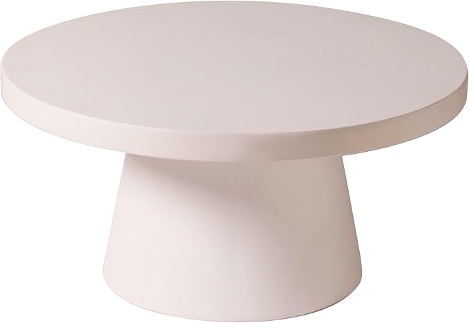 LeisureMod Minimalist Grey Side Table with Pedestal Base – Round Fiberstone Accent Table for Living Room, Outdoor, or Patio Use, Dune Series