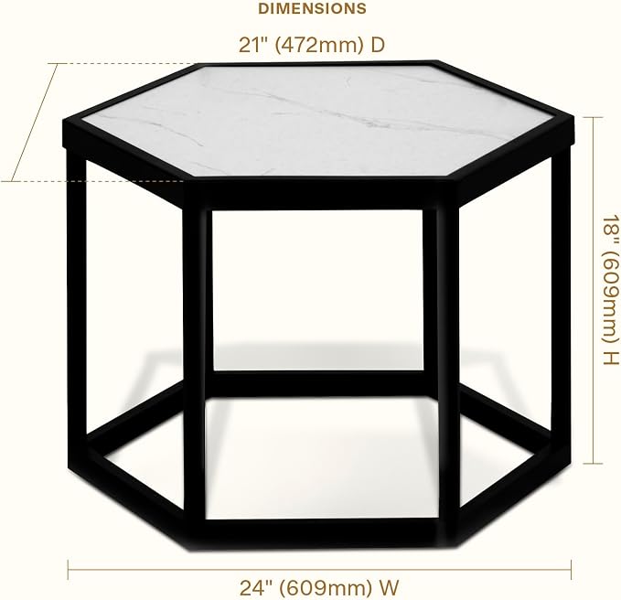 Honeycomb Indoor/Outdoor Omni Table: Weather, Rust, Heat, and Stain Resistant, Flexible Design to Stand Alone or be Combined, Stylish Yet Sturdy, White Tile Top, Steel Frame with Ebony Finish