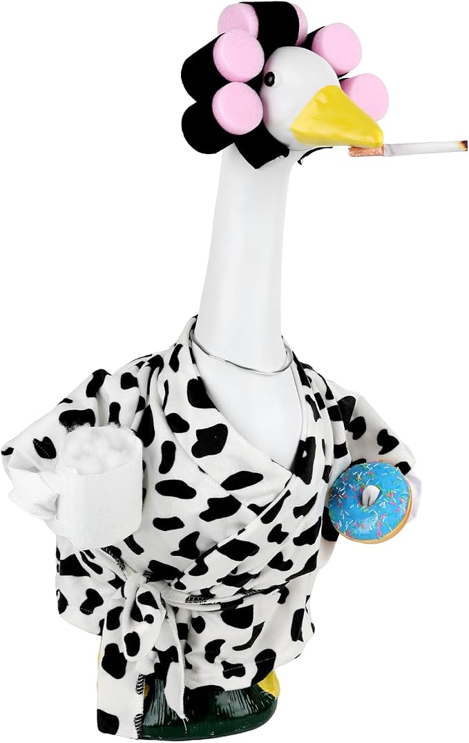 Porch Goose Outfits for 23 Inch Porch Goose, Cow Print Robe Costume with Matching Accessories, Summer Porch Goose Clothes for Front Porch Yard Garden Decor