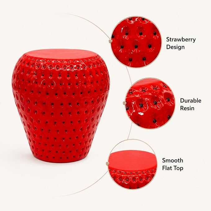 13.4" Strawberry Outdoor Garden Stool, Funky Fruit Side Table Indoor, Vibrant Table Home Decor Plant Stand Garden Indoor Outdoor Decorations