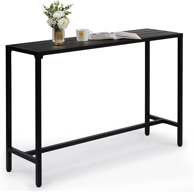 Bar Table,55" Outdoor Bar Table with Adjustable Feet, Rectangle Narrow Counter Height Tables, Ideal Bar Height Table Rectangular Pub Table for Balcony Patio Garden Yard Poolside, Black