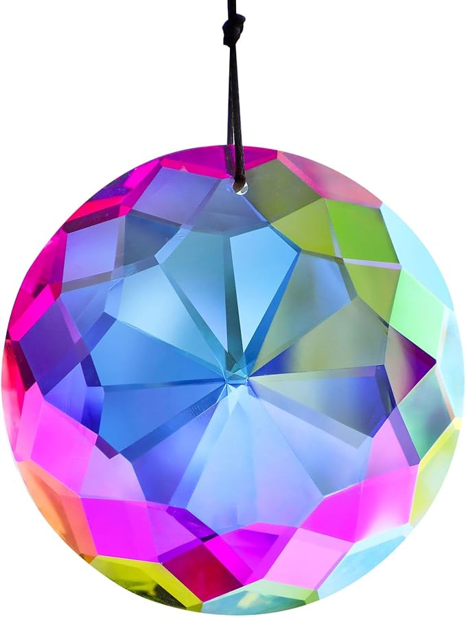 3'' Crystal Prisms Suncatcher for Windows Hanging Sun Catcher Gift | AB Color,Large Glass Beads,Rainbow Maker,Hanging Crystals for Indoor Outdoor Home Garden,Glass Ornaments For Christmas Tree