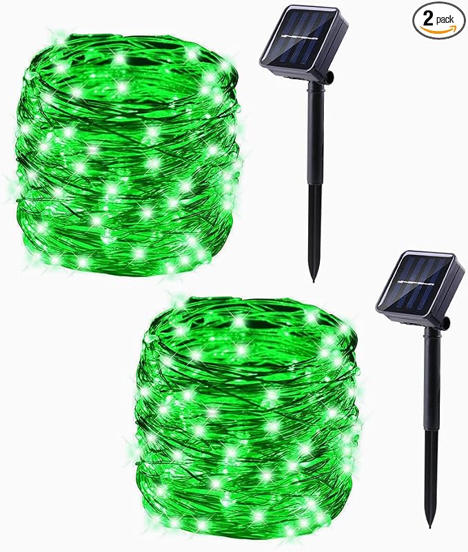 Lomotech Solar Fairy Lights Outdoor, 2 Pack Total 66ft 200 LED,Green | Solar String Lights Waterproof 8 Modes Twinkle Lights for Outdoor, Patio, Garden, Yard, Party, Wedding, Tree Decoration