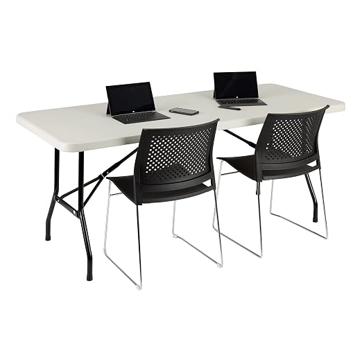 Norwood Commercial Furniture 6' Indoor/Outdoor Folding Training Table, Rectangular Blow-Molded Plastic Folding Training and Event Table, Gray