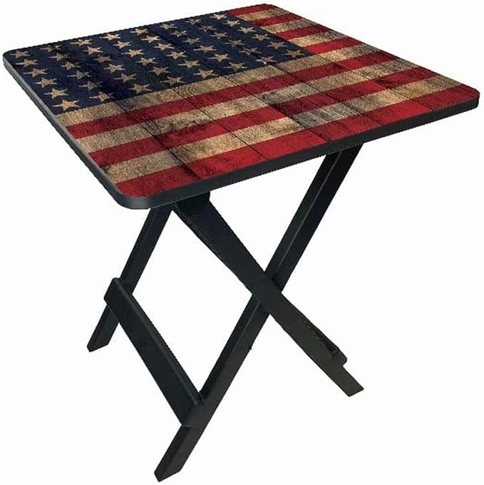 19-inch Plastic Folding Outdoor Camp Side Table, Flag Print