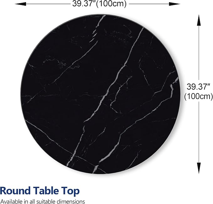 ZL ZELing Round Sintered Stone Table Top 39.3",Replacement Table Top for Indoor & Outdoor - Heat/Scratch Resistant Waterproof Ceramic DIY Desktop, Patio/Balcony/Bistro/Café & Dining Room (Matte black)