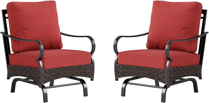 Sophia & William Extra Large Outdoor Patio Motion Sofa Chairs Set 2 PCS Heavy-Duty Metal Porch Furniture with High Back & Deep Seating Area, 5.5" Thicken Cushions for Deck, Lawn, Outside (Red)