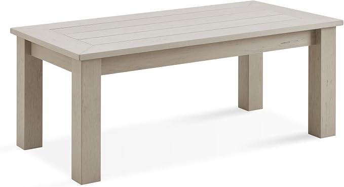 Psilvam Outdoor Coffee Table, 47.2" Poly Lumber Modern Rectangle Large Coffee Table, Weatherproof Patio Coffee Table Rotproof & Fadeproof, Patio Furniture for Porch, Balcony, Living Room (Grey)