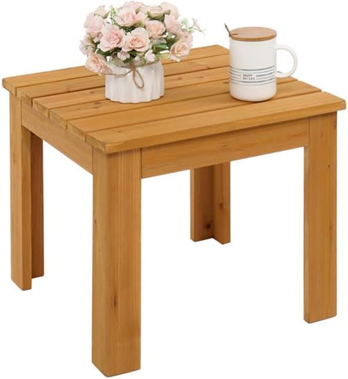 Fir Wood Side Table, Patio Wooden Square Side End Table Coffee Bistro Table Indoor Outdoor for Porch, Poolside, Backyard, Garden, Yard, Balcony, Living Room, Natural