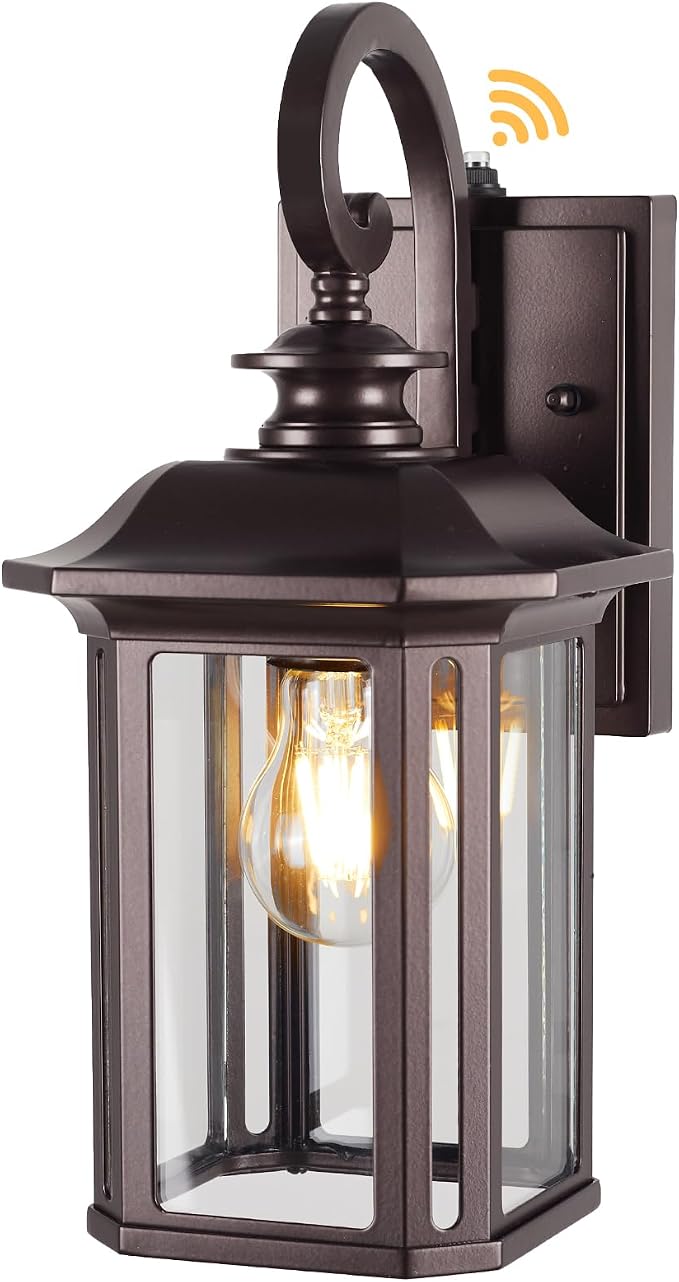 Dusk to Dawn Outdoor Wall Light Fixtures,14'' Outdoor Porch Sconces Lighting , Waterproof Wall Lanterns with E26 Sockets & Glass Shades, Modern Oil Rubbed Bronze Outside Lights for Front Door Entryway