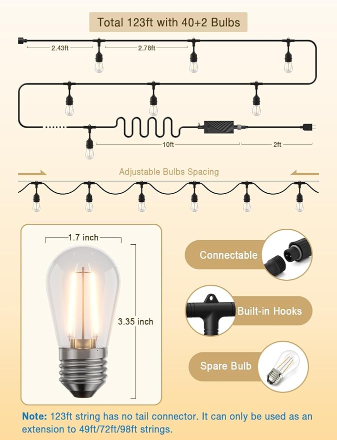 XMCOSY+ Outdoor String Lights, 98FT Smart Dimmable Edison Bulb Patio Lights | Smart App & Voice Control LED String Lights, Custom Schedules, Dimming, Warm White Light for Outside, Yard,Porch, Warerproof