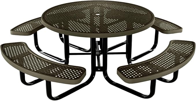 COATEDOUTDOORFURNITURE Heavy-Duty Portable Outdoor Kids Table with Umbrella Hole, Punched Steel Kids Picnic Table, Commercial-Grade, Made in America (46 in, Round, Childrens, Textured Gold Vein)