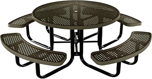 COATEDOUTDOORFURNITURE Heavy-Duty Portable Outdoor Kids Table with Umbrella Hole, Punched Steel Kids Picnic Table, Commercial-Grade, Made in America (46 in, Round, Childrens, Textured Gold Vein)