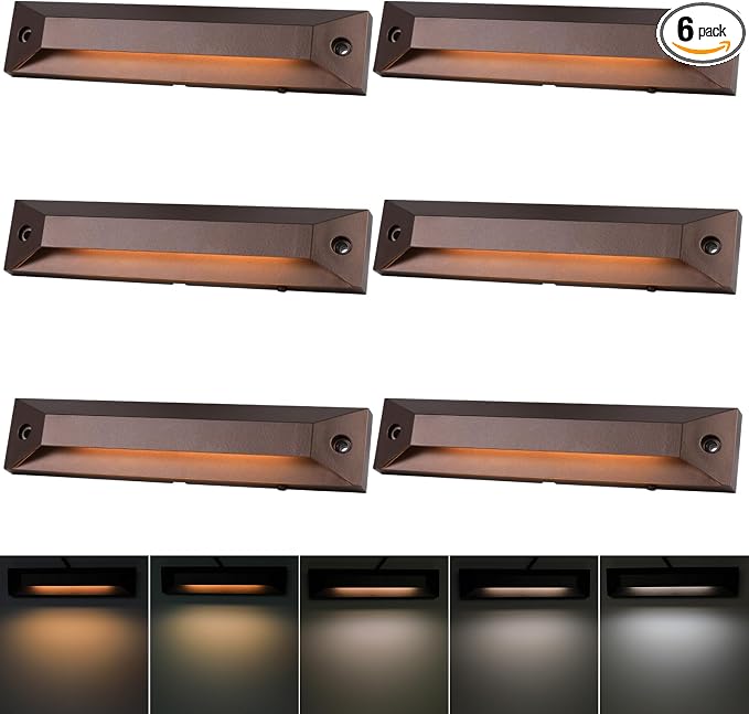 Energetic 5CCT LED Outdoor Step Lights, Low Voltage Deck Lights for Landscape, Yard, Driveway, Garden, Porch, Stairway, 8 inch, 5W, 2200K/2700K/3000K/4000K/5000K, IP65 Waterproof, Aluminum, Pack of 6