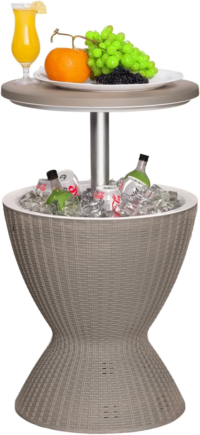 Outdoor Cooler Table – Adjustable Height with Built-in Ice Cooler Side Table, Resin Cool Bar for Patio, Party, Pool, Garden (Gray)