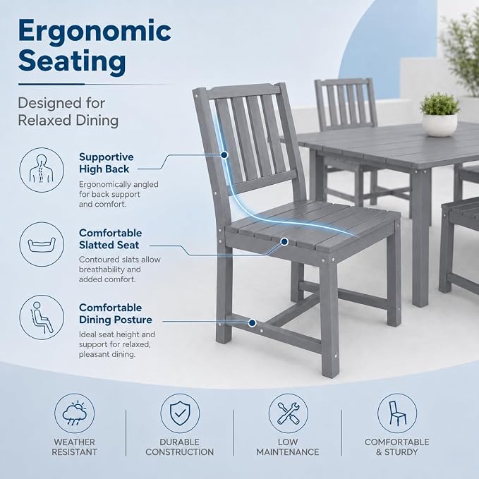 HDPE Outdoor Dining Set for 4, Square Table & Chairs Set | • All-Weather Polywood Composite • 410 lbs Heavy-Duty Support • Built-In 2" Umbrella Hole • Easy Soap-Water Wash