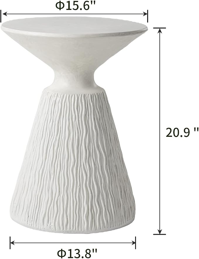 SUNBURY Outdoor Side Table, Concrete End Table Mushroom Shaped, Round Outdoor Accent Table Marble Planter Stand, Decorative Garden Stool for Patio, Porch, Living Room, White