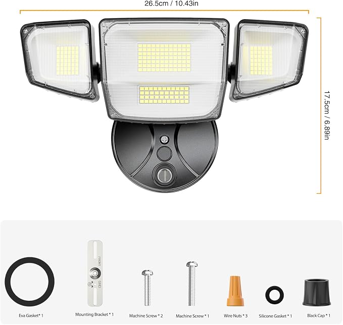 Onforu 90W Dusk to Dawn Outdoor Lighting,10000lm Flood Lights Outdoor,IP66 Waterproof Black LED Security Light with Photocell,6500k Daylight 4 Adjustable Heads Exterior Light Fixture for Yard,Garden