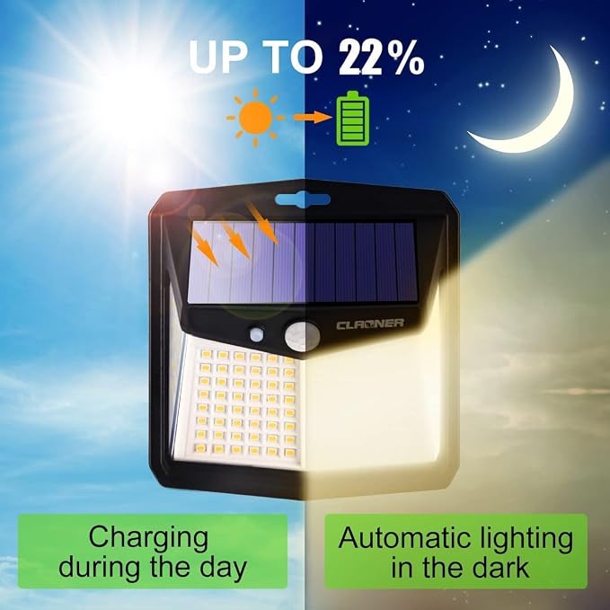 CLAONER Solar Lights Outdoor, [128 LED/12 Packs] Motion Sensor Lights 3 Working Modes for Outdoor with 270° Wide Angle Wireless IP65 Waterproof Security Light for Fence, Patio, Warm White