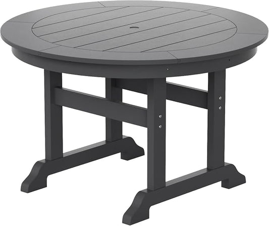 WestinTrends Malibu Patio Dining Table, All Weather Poly Lumber Adirondack 47" Trestle Round Outdoor Table with Umbrella Hole, Gray