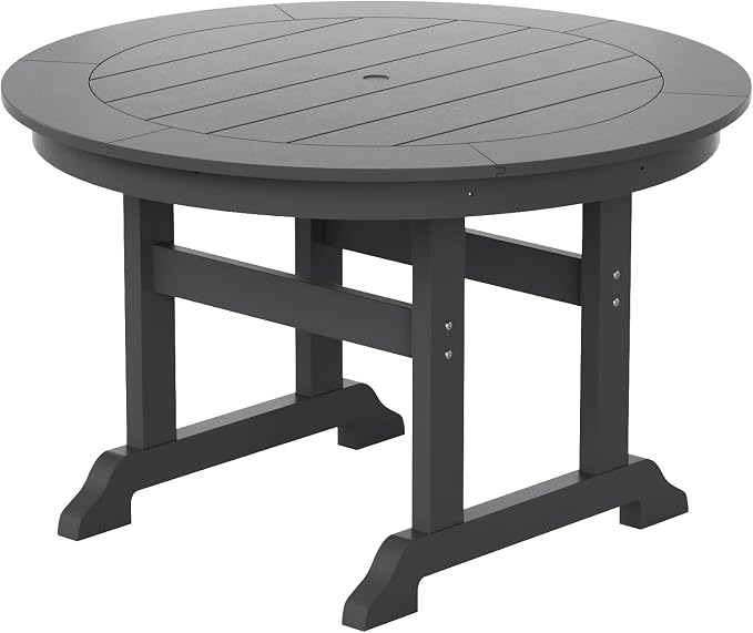 WestinTrends Ashore 5 Pieces Adirondack Outdoor Dining Set, All Weather Poly Lumber Slatted Modern Farmhouse Patio Furniture Set, 47" Trestle Round Table and 4 Adirondack Dining Chair, Gray