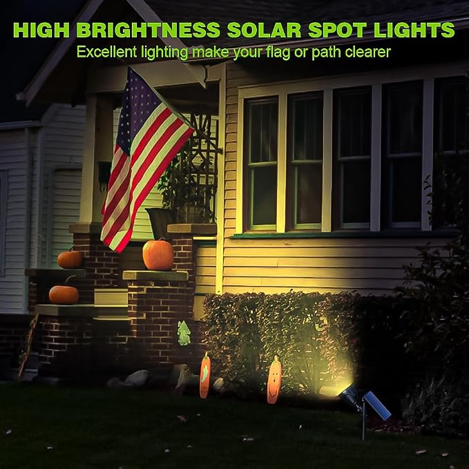 DBF Solar Lights Outdoor, 600LM Solar Spotlights Outdoor Waterproof, 2 Brightness Mode Adjustable 18 LED Flag Pole Light for Garden Yard Patio Landscape Driveway Garage Pool(Warm White, 2 Pack)