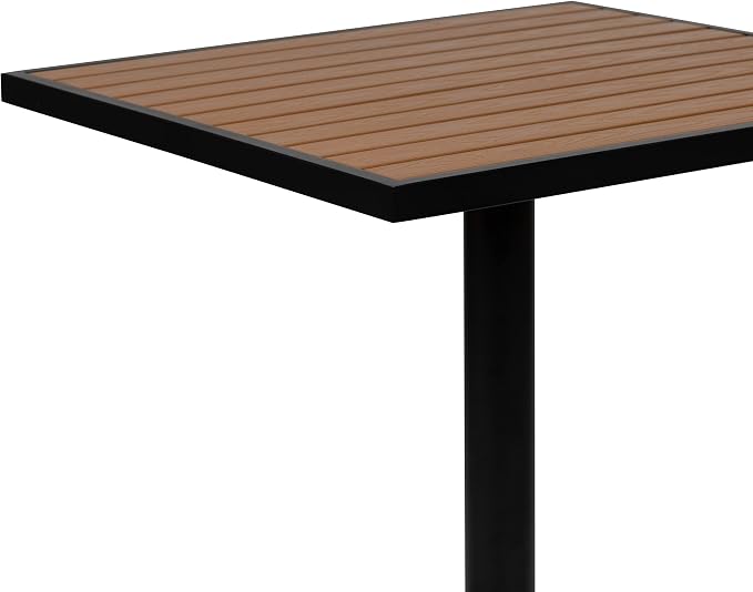 EMMA + OLIVER Outdoor Faux Teak Dining Table with Poly Slats - Square Patio Table