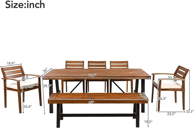 7-8 Person Outdoor Dining Set with Table, Ergonomic Chairs & Bench, Removable Cushions for Patio and Garden