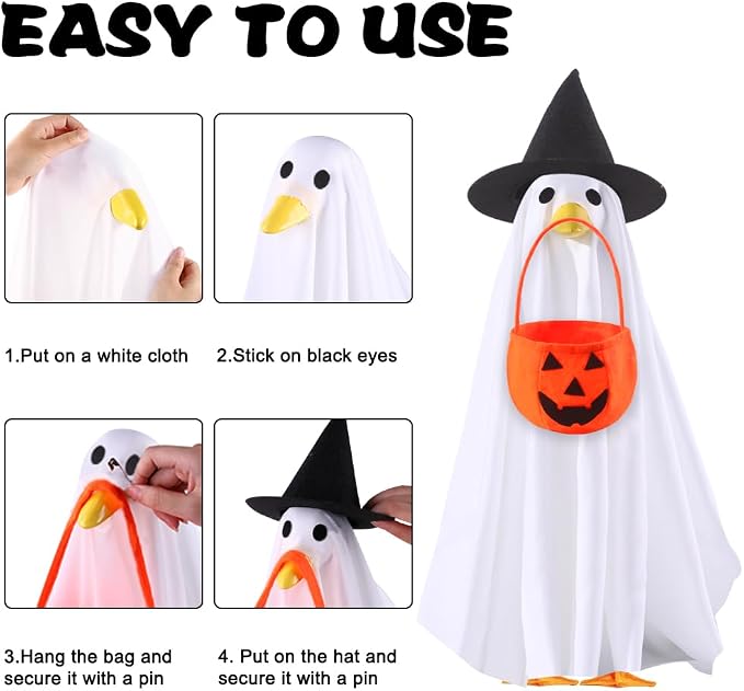 DIYDEC Halloween Goose Outfit Ghost Lawn Porch Goose Clothes Fall Halloween Goose Costume for 23" Geese Outdoor Patio Yard Lawn Decoration