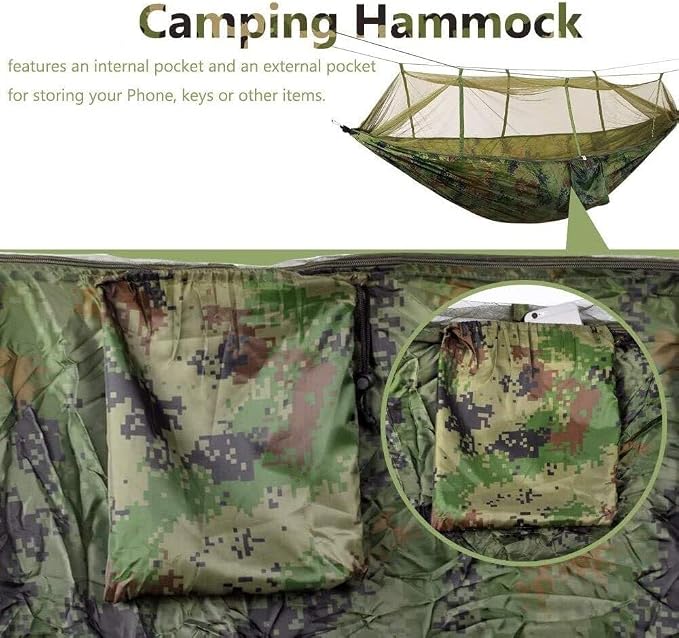 Camping Hammock with Net Hold Up to 660lbs 2 Person Travel Portable Lightweight Nylon Hammocks for Outdoor Hiking Camping Backpacking Travel Backyard Beach (Light Green)