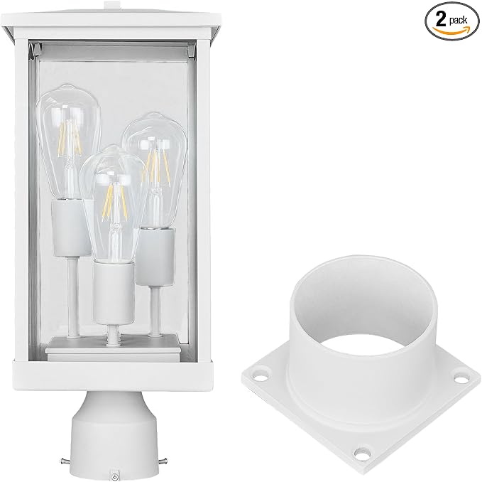 Design House Mayfield Outdoor Post Top Light with 3-Inch Pier Base Mount Fitter, White, 590281 | Post Mount, Contemporary/Modern, Aluminum, 2-Piece, Lighting, 590281