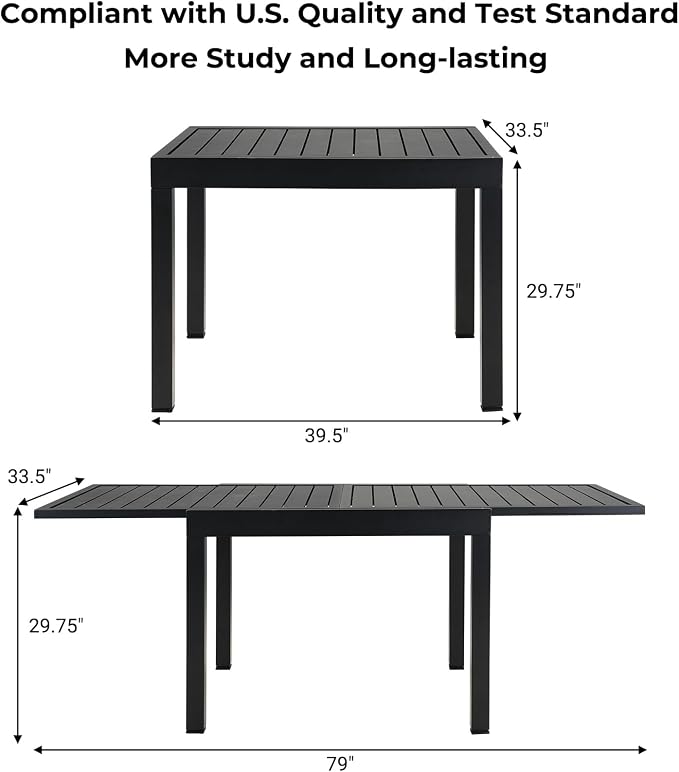 Grand patio Expandable Patio Dining Table for 4-6 Person, 39.5-79" Aluminum Metal Rectangle Outdoor Dining Table for Garden, Lawn, Backyard