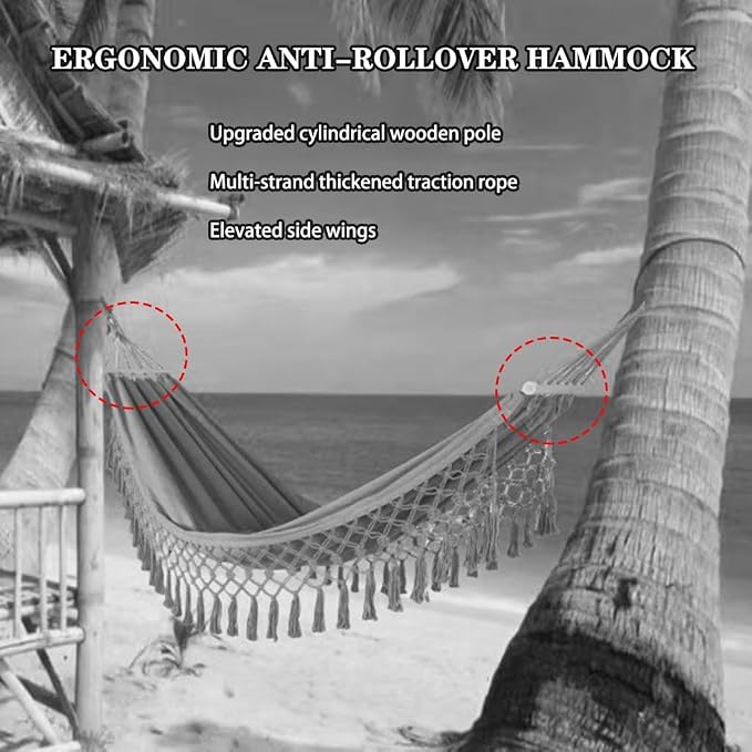 Outdoor Leisure Hammock with Tassels, Garden Anti-Rollover Swing with Storage Bag, for Travel/Camping/Beach, Load Bearing 150kg/330.7lbs(Green)