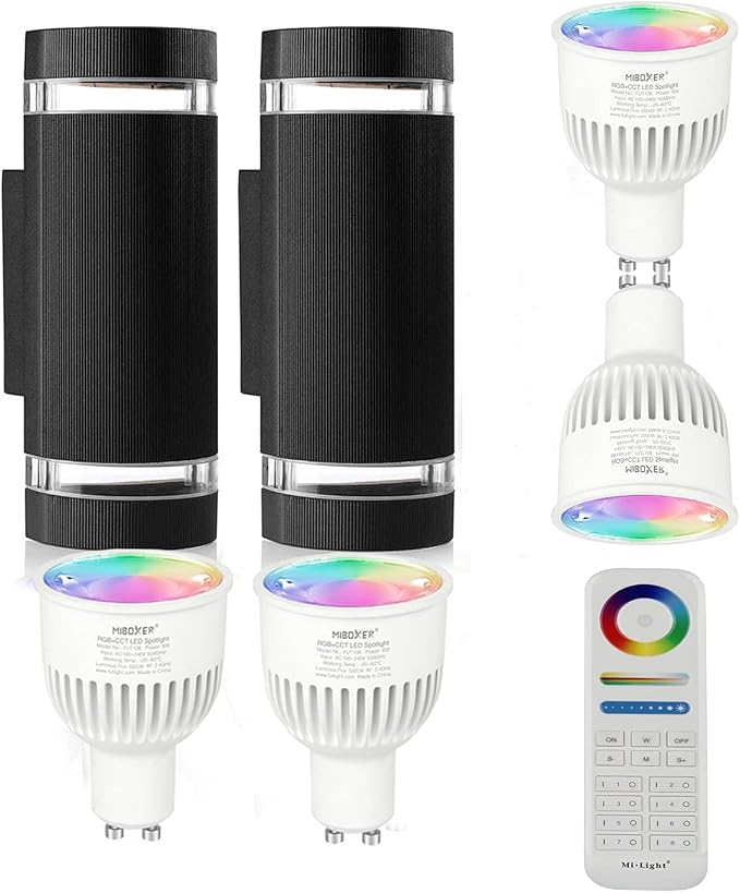 RGB Color Changing Lighting LED Double Up and Down Outdoor Wall Light 12W 1200lm,White Temperature 2700k- 6500k RGB+CCT 9 Modes Exterior Wall Lighting-ETL Listed (2 Pack)