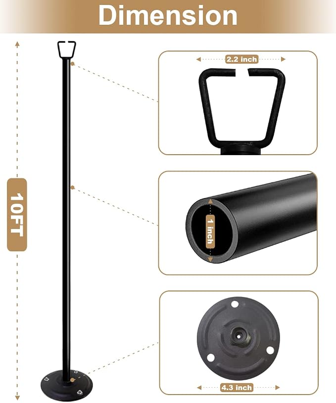 Queension 10FT Ground Base String Light Poles for Outdoor String Lights for Garden, Backyard, Patio Lighting Stand for Parties, Bistro & Weddings, 1 Pack | for Garden, Backyard, Patio Lighting Stand for Parties, Bistro & Weddings