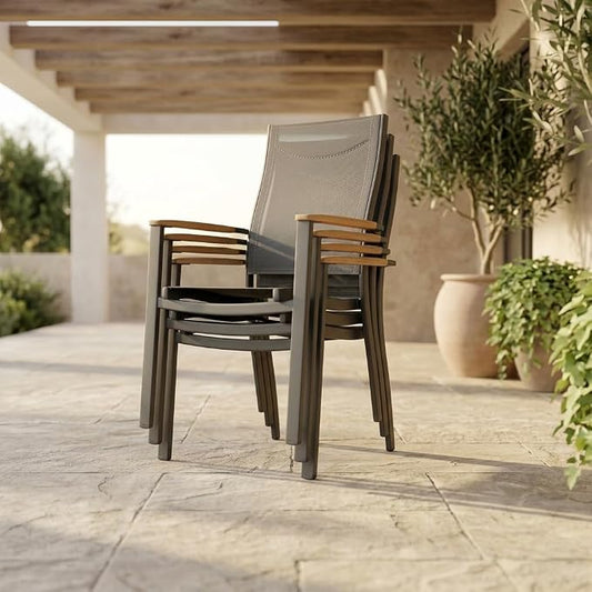 Amazonia Franklin 4-Piece Aluminum Patio Dining Chairs | 100% Teak from Indonesia Armrests | Ideal for Outdoors and Indoors