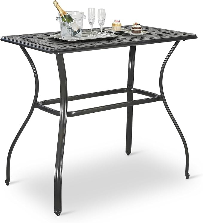 VIVIJASON Outdoor Bar Table, 42" x 24" Cast Aluminum Counter Height Table, All-Weather Patio Rectangle Pub Table with Adjustable Feet, High Top Dining Table for Backyard, Deck, Garden, Antique Bronze